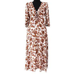 NICHOLAS Floral Midi Dress in Brown and White